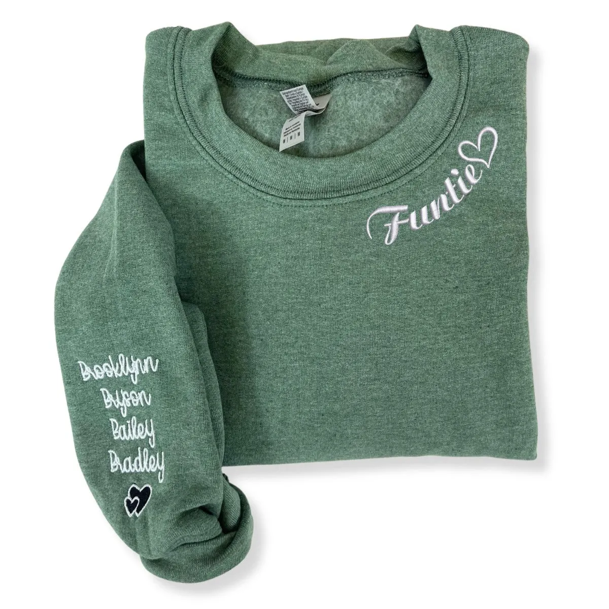 Embroidered Funtie Sweatshirt with Children Names on Sleeve