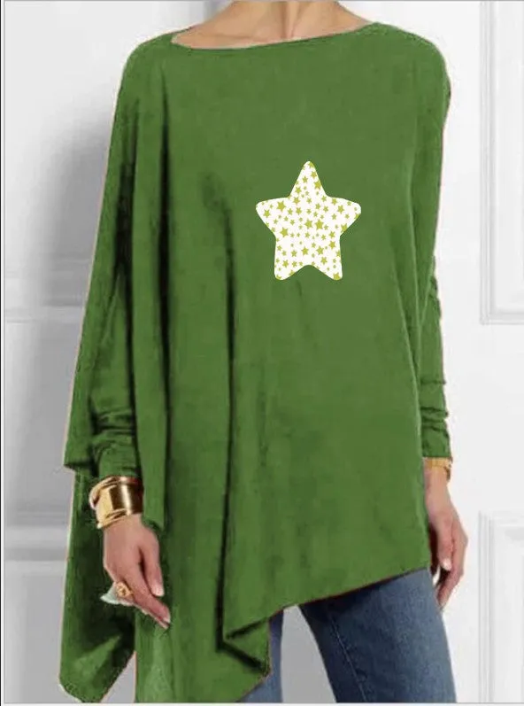 Fashion casual long-sleeved irregular solid color pullover T-shirt