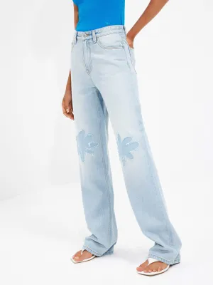 Floral Pattern Straight Jeans