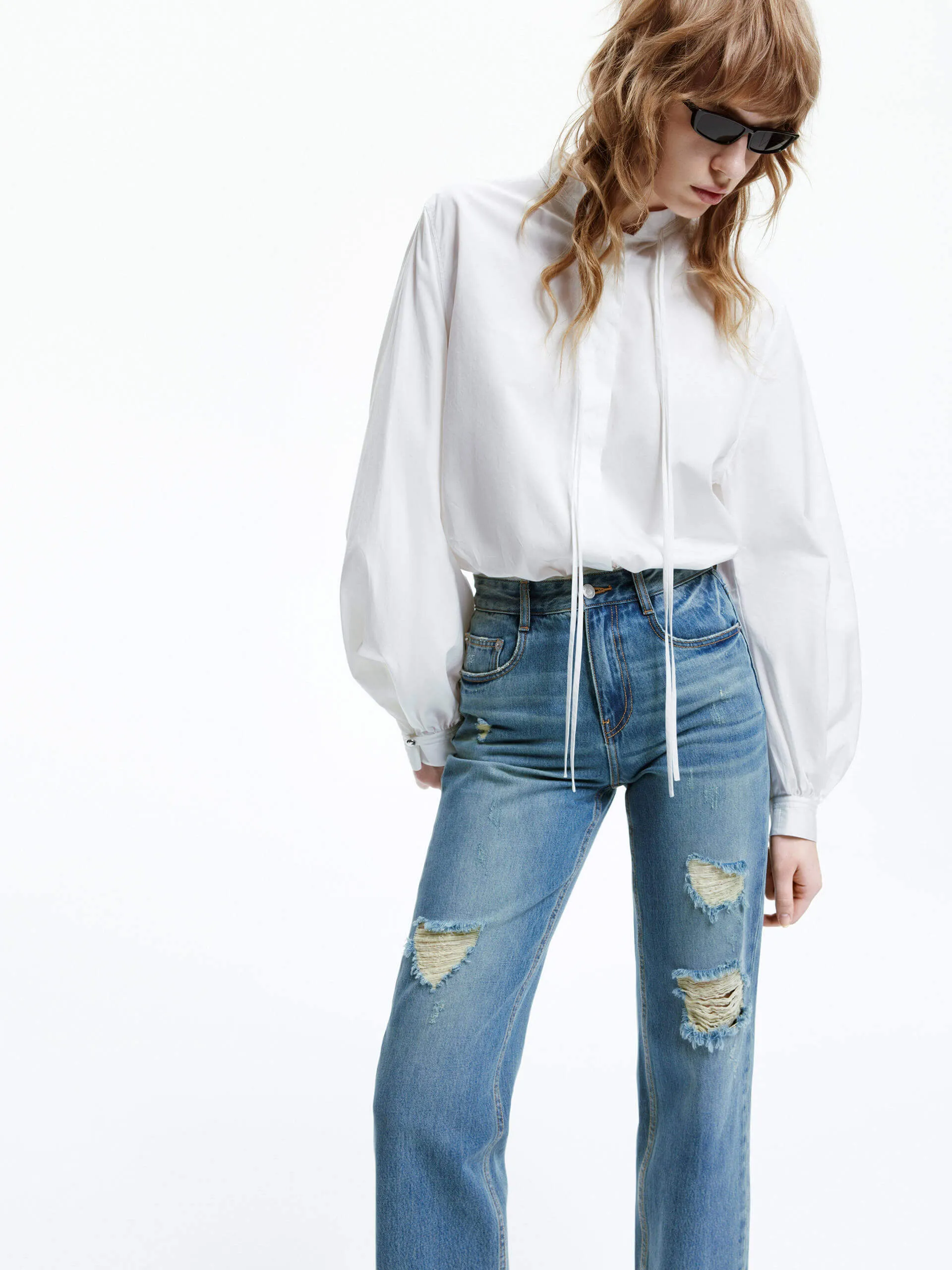 Frayed Detail Ankle Jeans