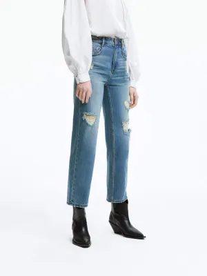 Frayed Detail Ankle Jeans