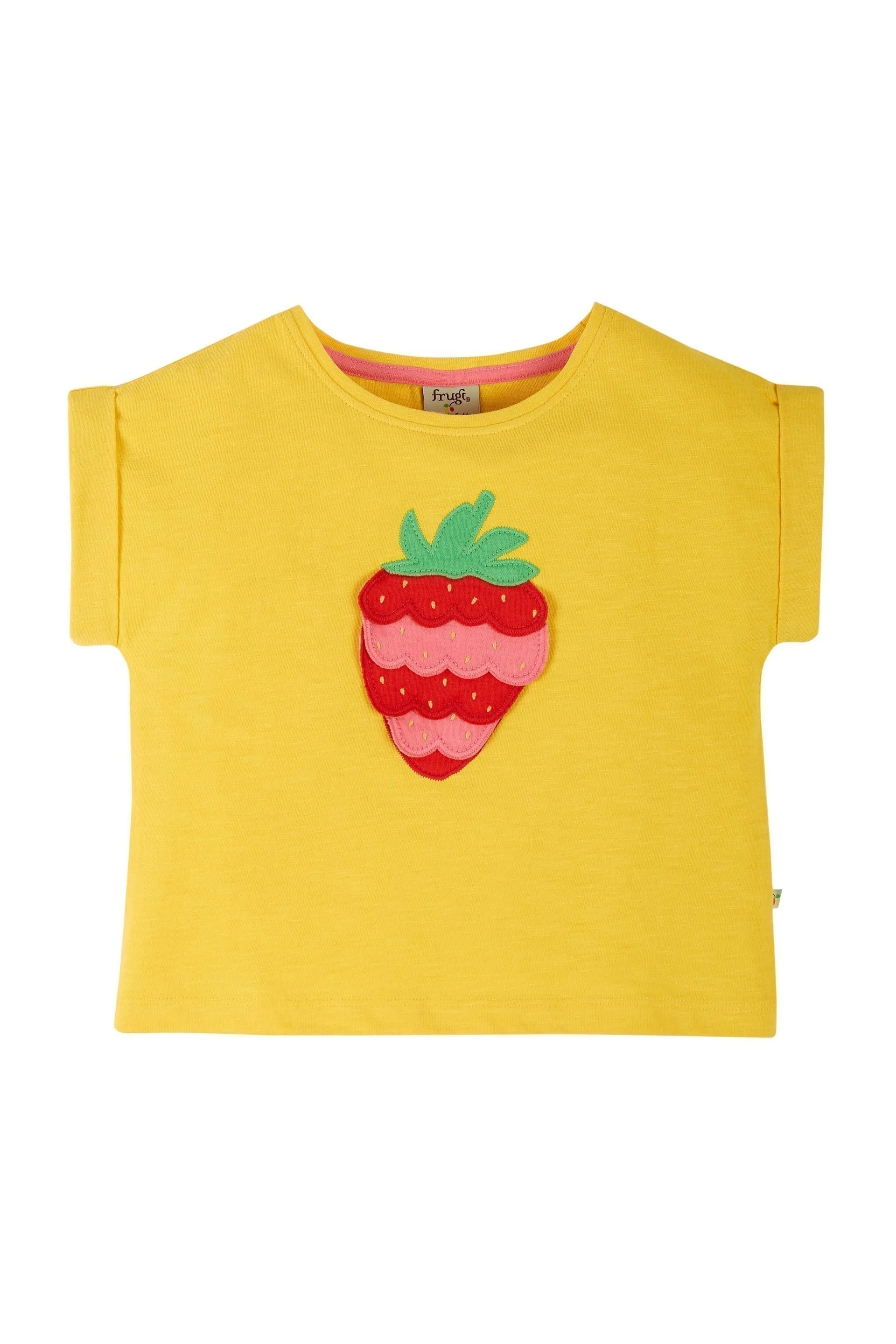 Frugi Sophia Slub T-Shirt in Yellow, Strawberry