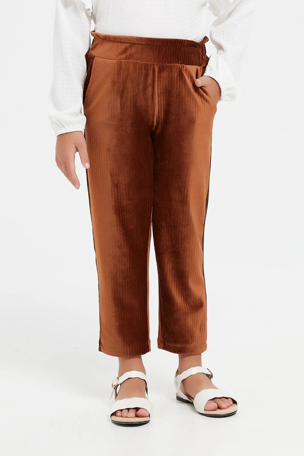 Girls Brown Knit Corduroy Trousers