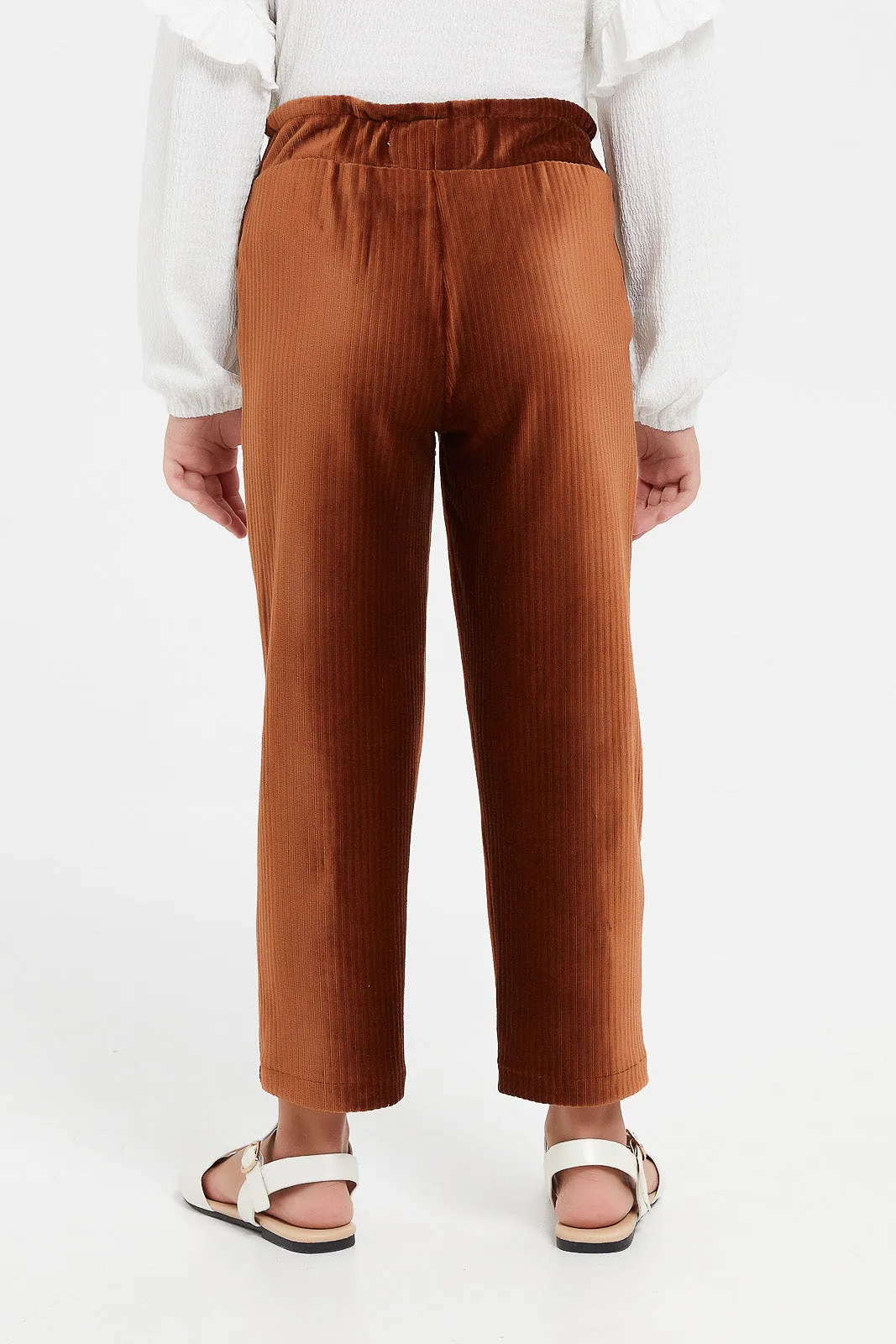 Girls Brown Knit Corduroy Trousers