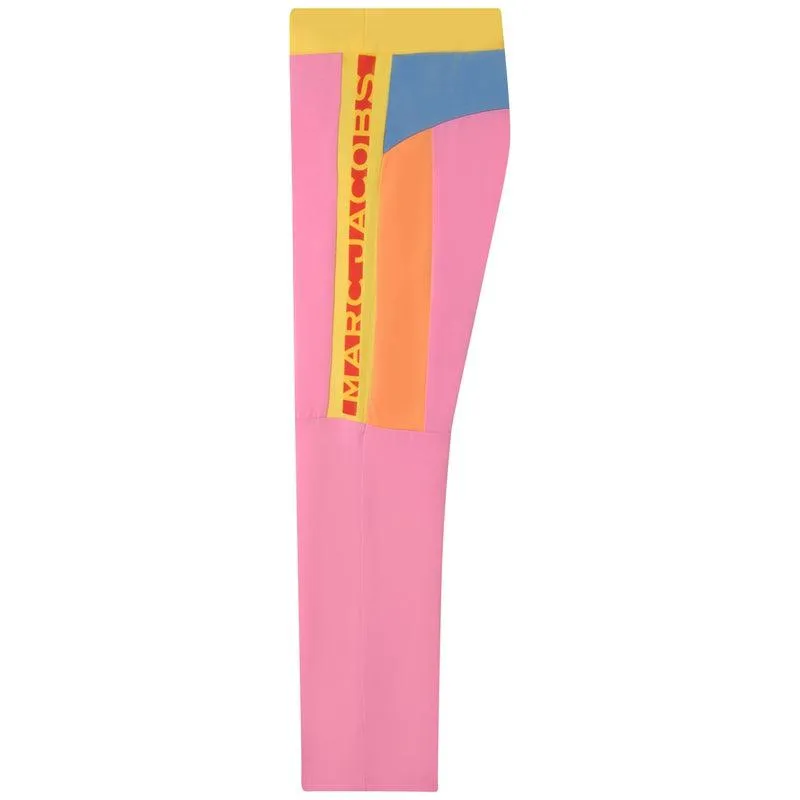 Girls Pink Vertical Logo Leggings