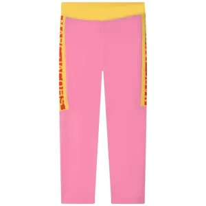 Girls Pink Vertical Logo Leggings