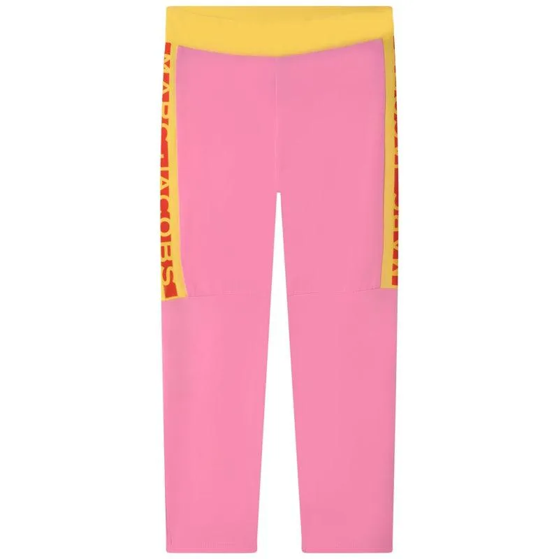 Girls Pink Vertical Logo Leggings