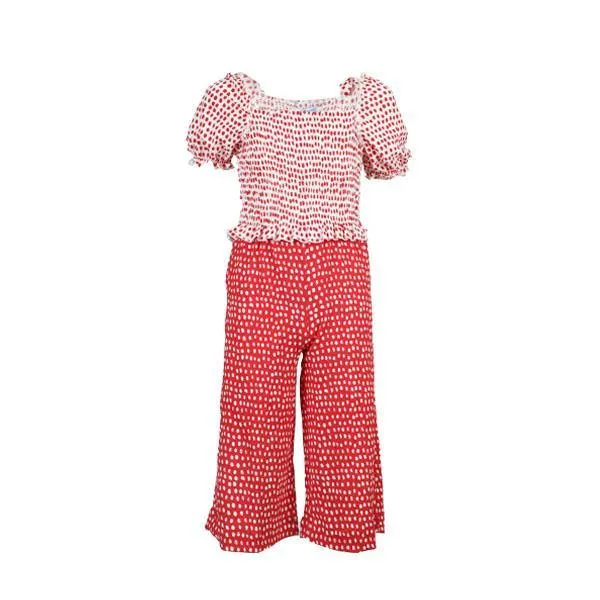 GIRLS POLKADOT MIXED JUMPSUIT - RED