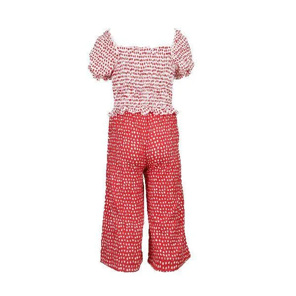 GIRLS POLKADOT MIXED JUMPSUIT - RED