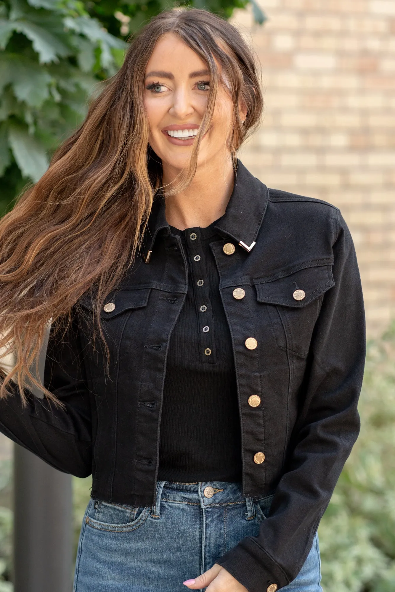 Gold Trim Black Denim Jacket