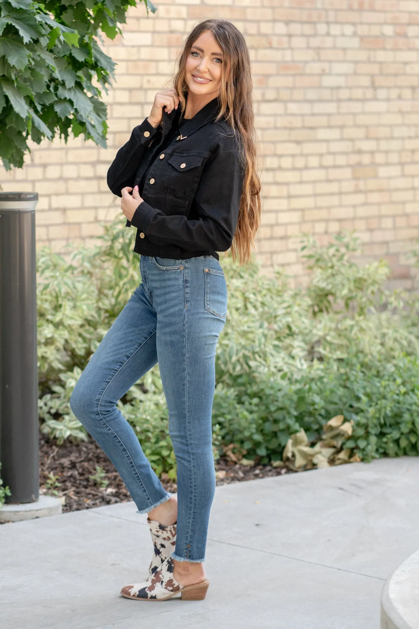 Gold Trim Black Denim Jacket