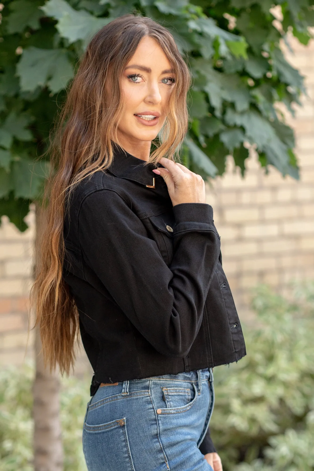 Gold Trim Black Denim Jacket