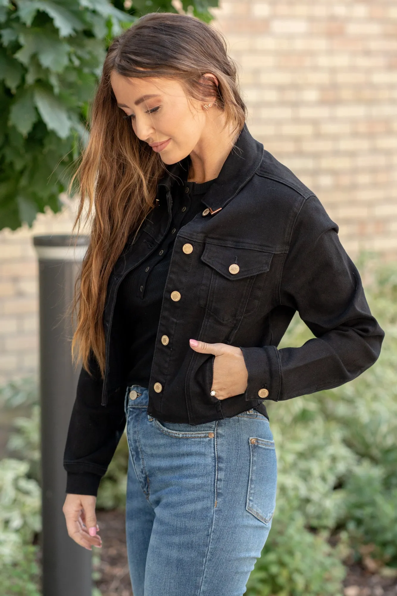 Gold Trim Black Denim Jacket