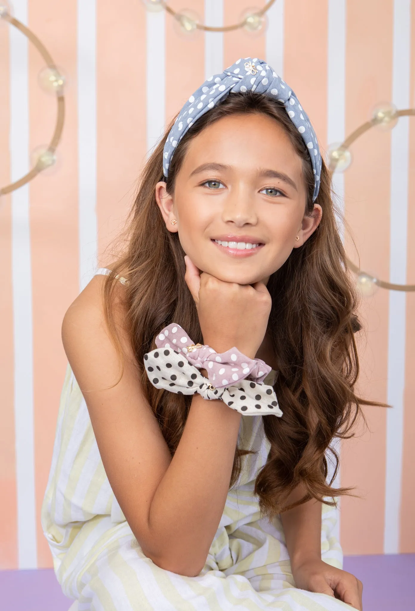 Halo Luxe Polka Dot Knot Headband - Chambray