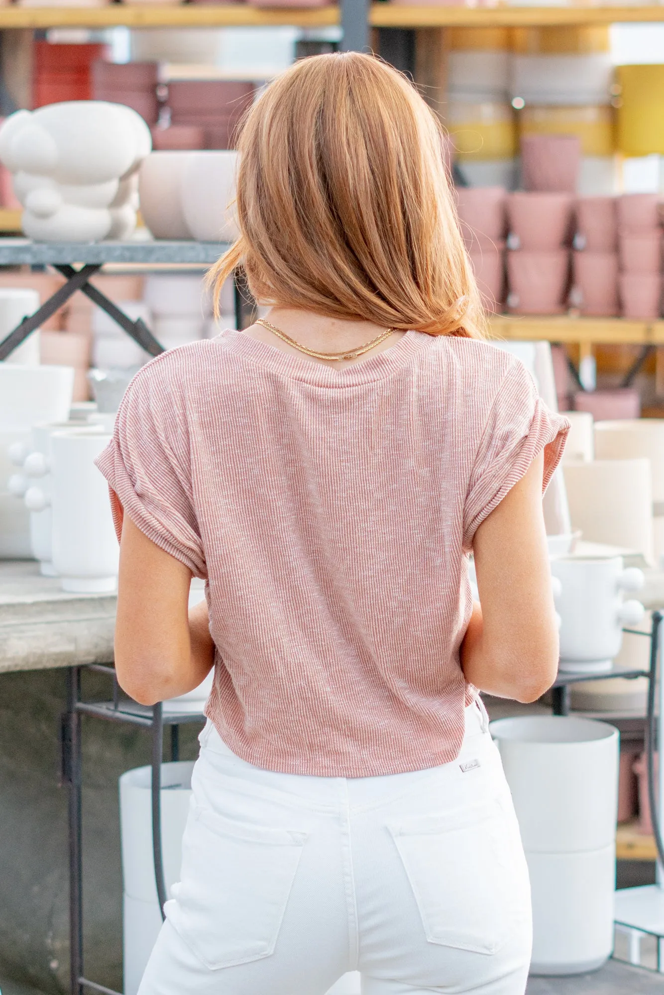 Heather Front Tie Crop Top - Rust