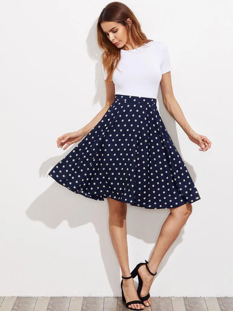 Hidden Pocket Detail Polka Dot Circle Skirt