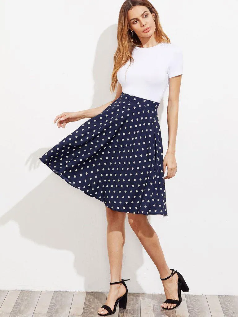 Hidden Pocket Detail Polka Dot Circle Skirt