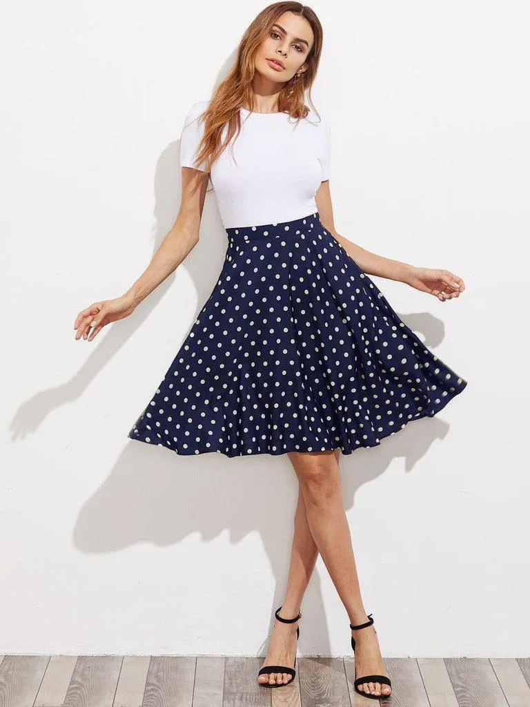 Hidden Pocket Detail Polka Dot Circle Skirt