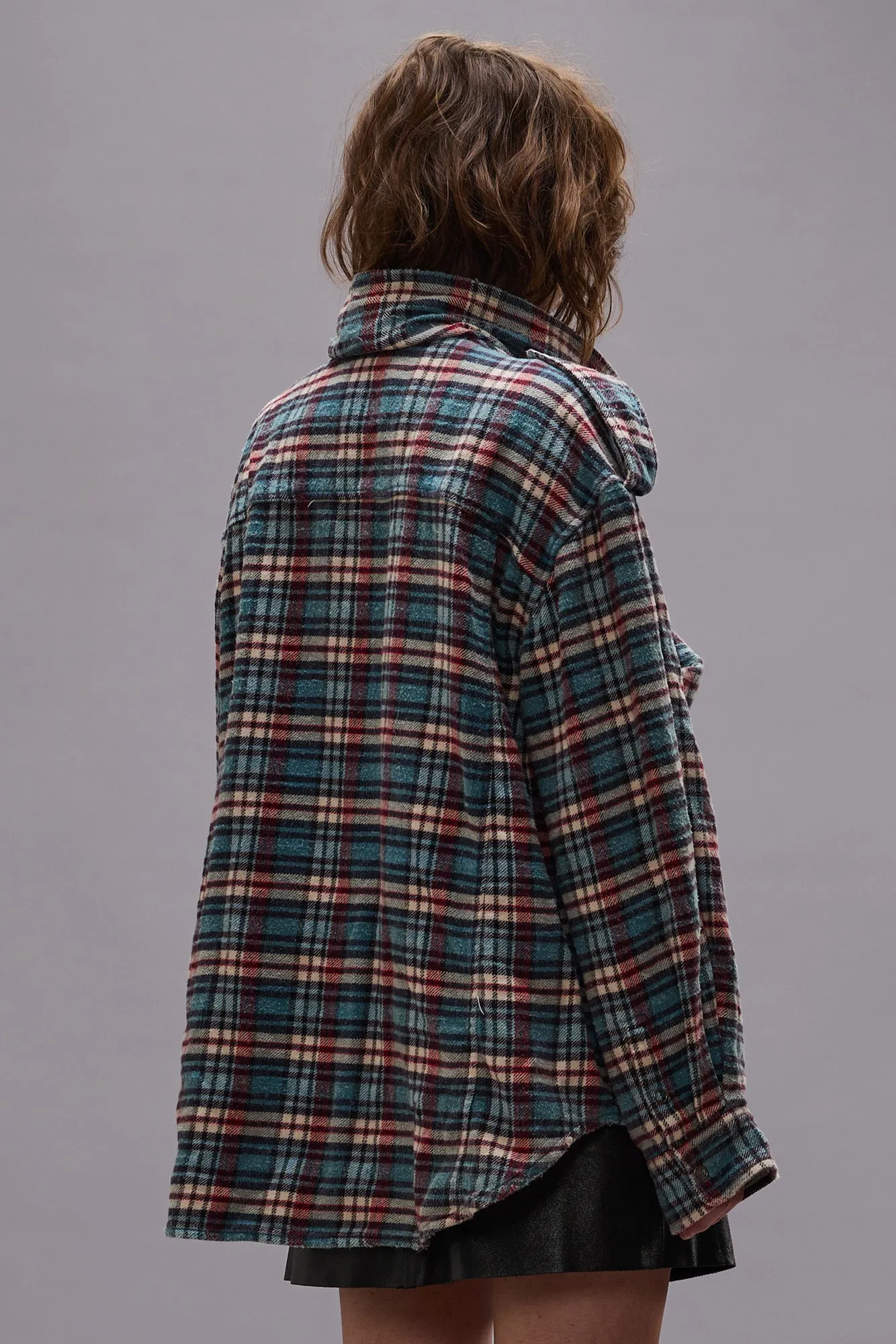 HIGH NECK SHIRT - BLUE PLAID