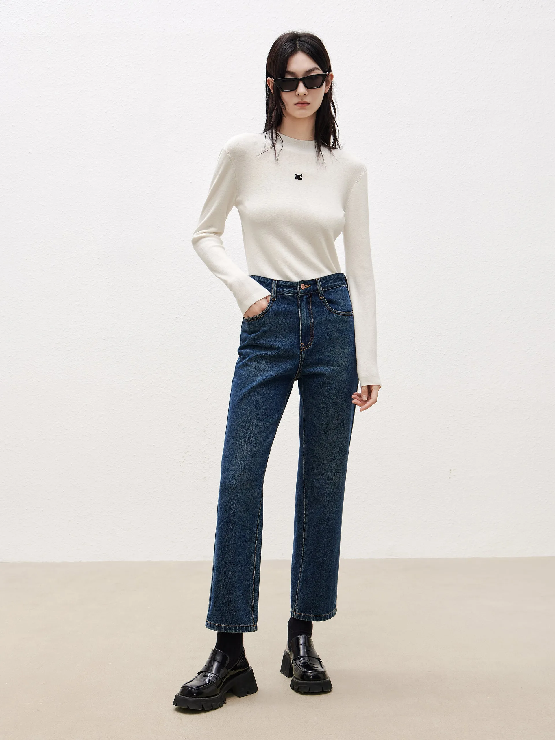 High Waist Ankle Jeans with Straight