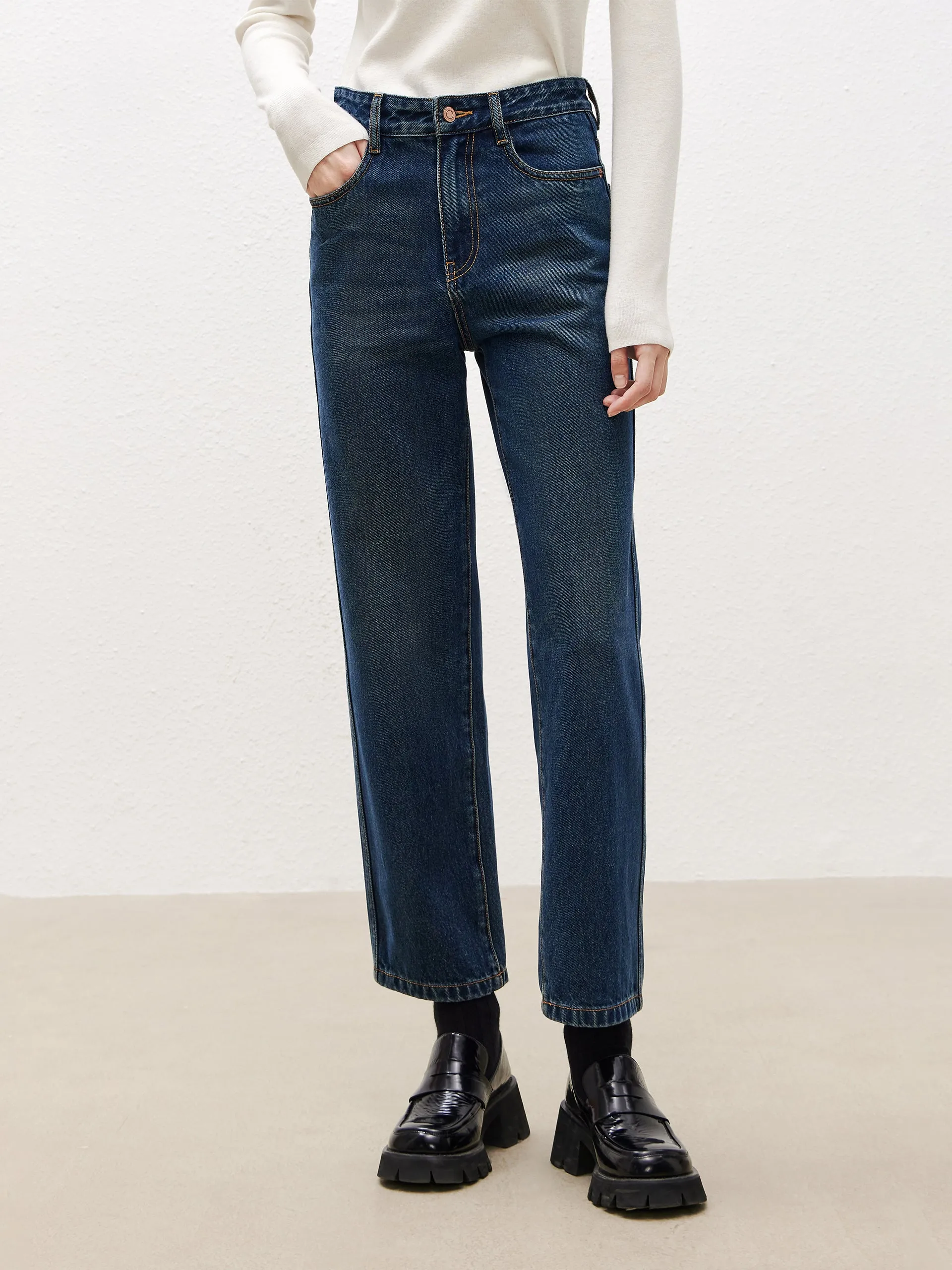 High Waist Ankle Jeans with Straight