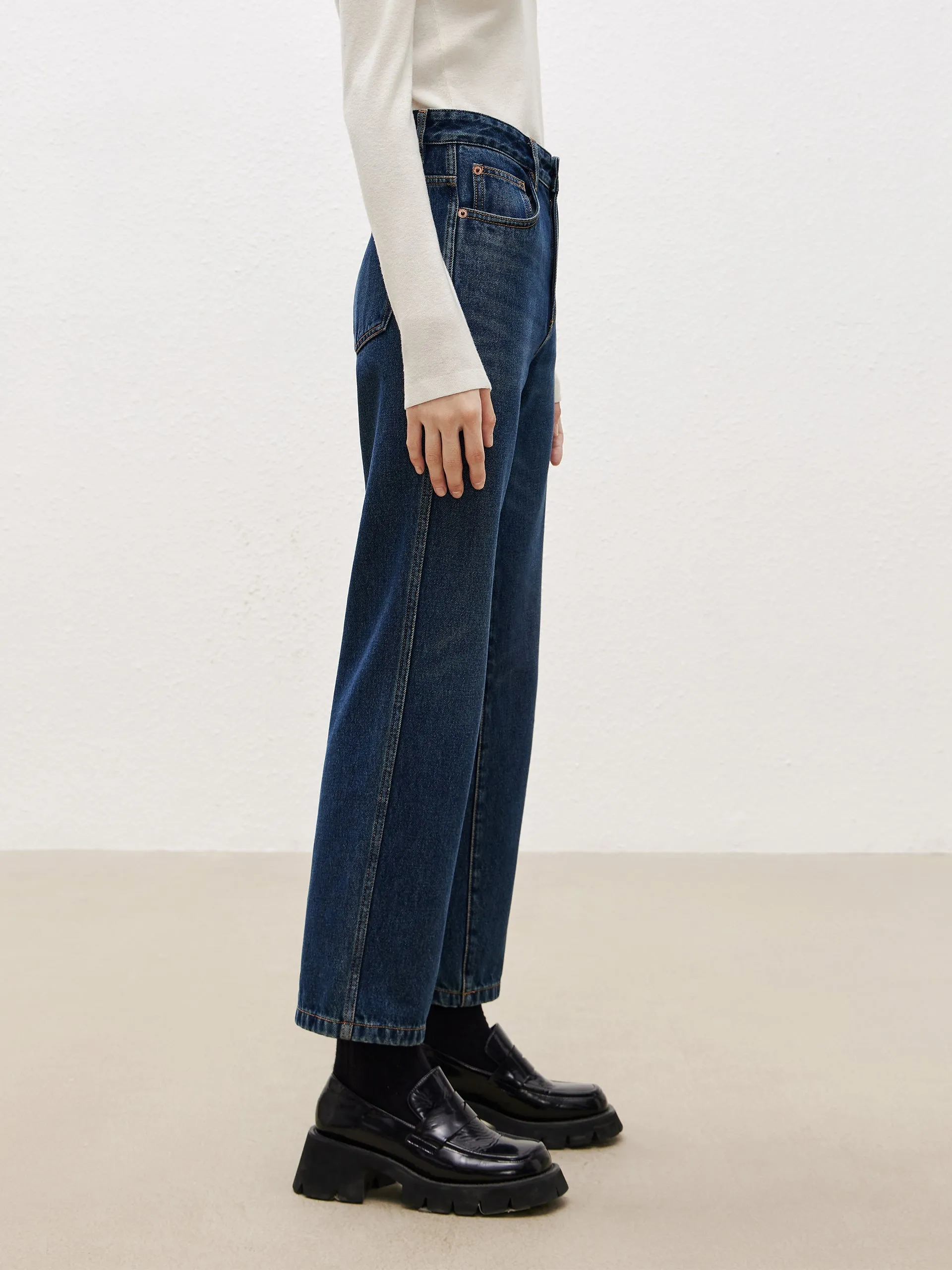 High Waist Ankle Jeans with Straight