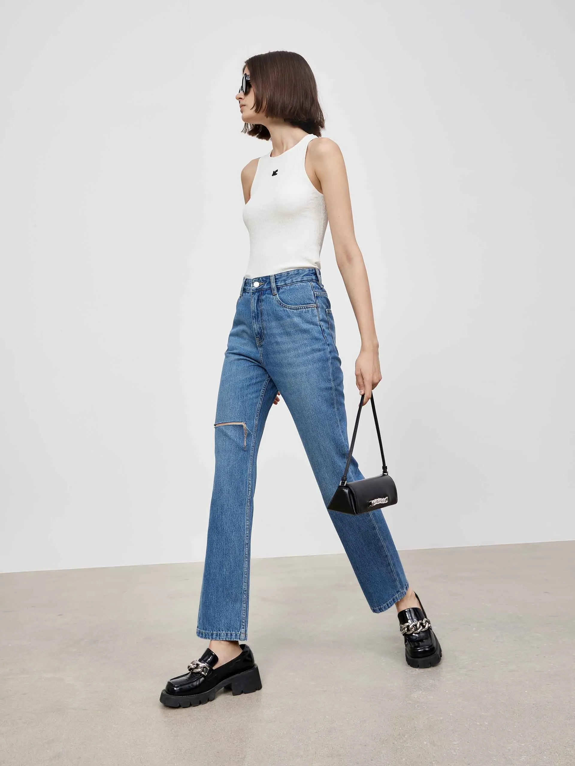 High Waist Cut-out Jeans