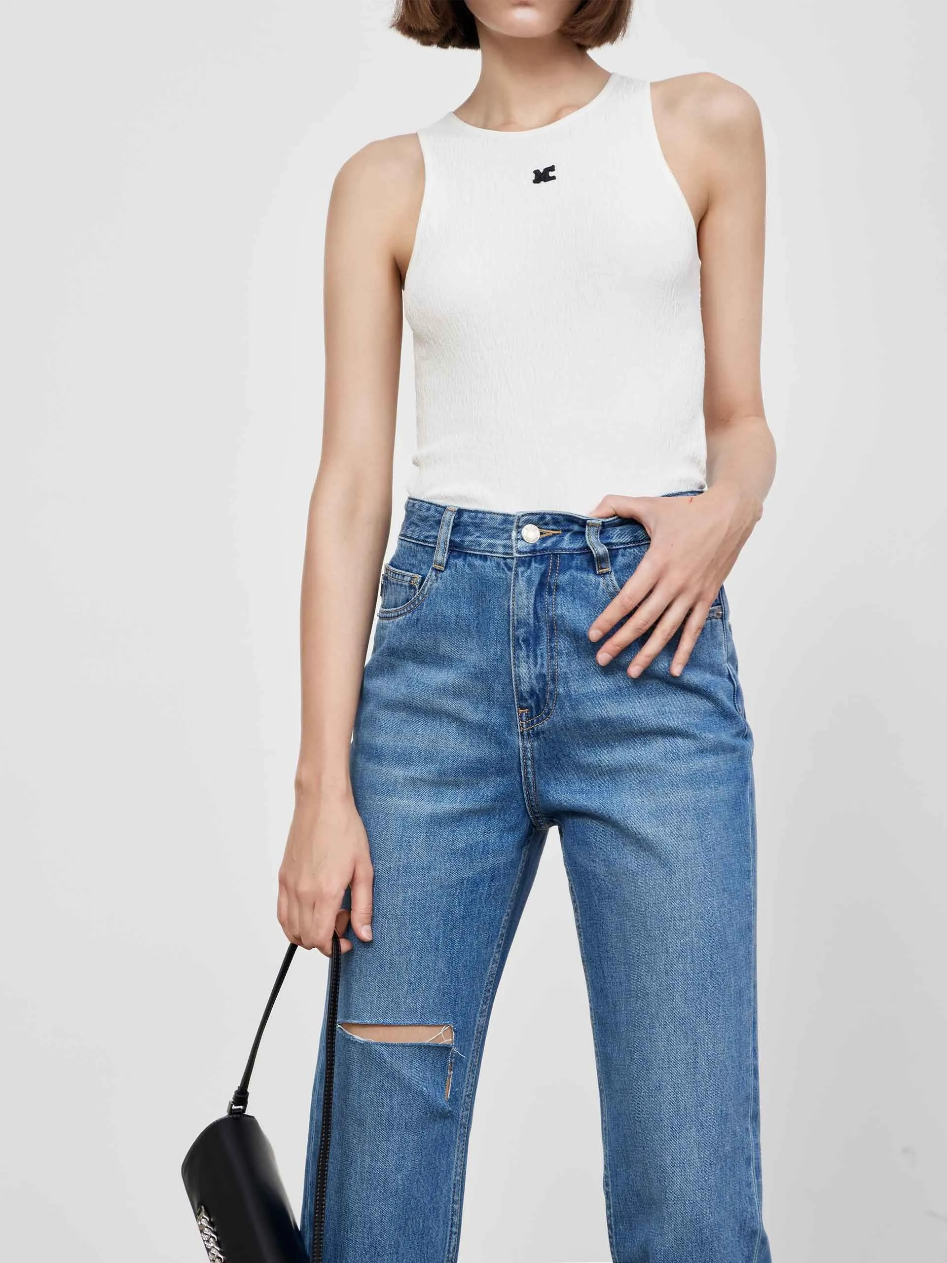 High Waist Cut-out Jeans