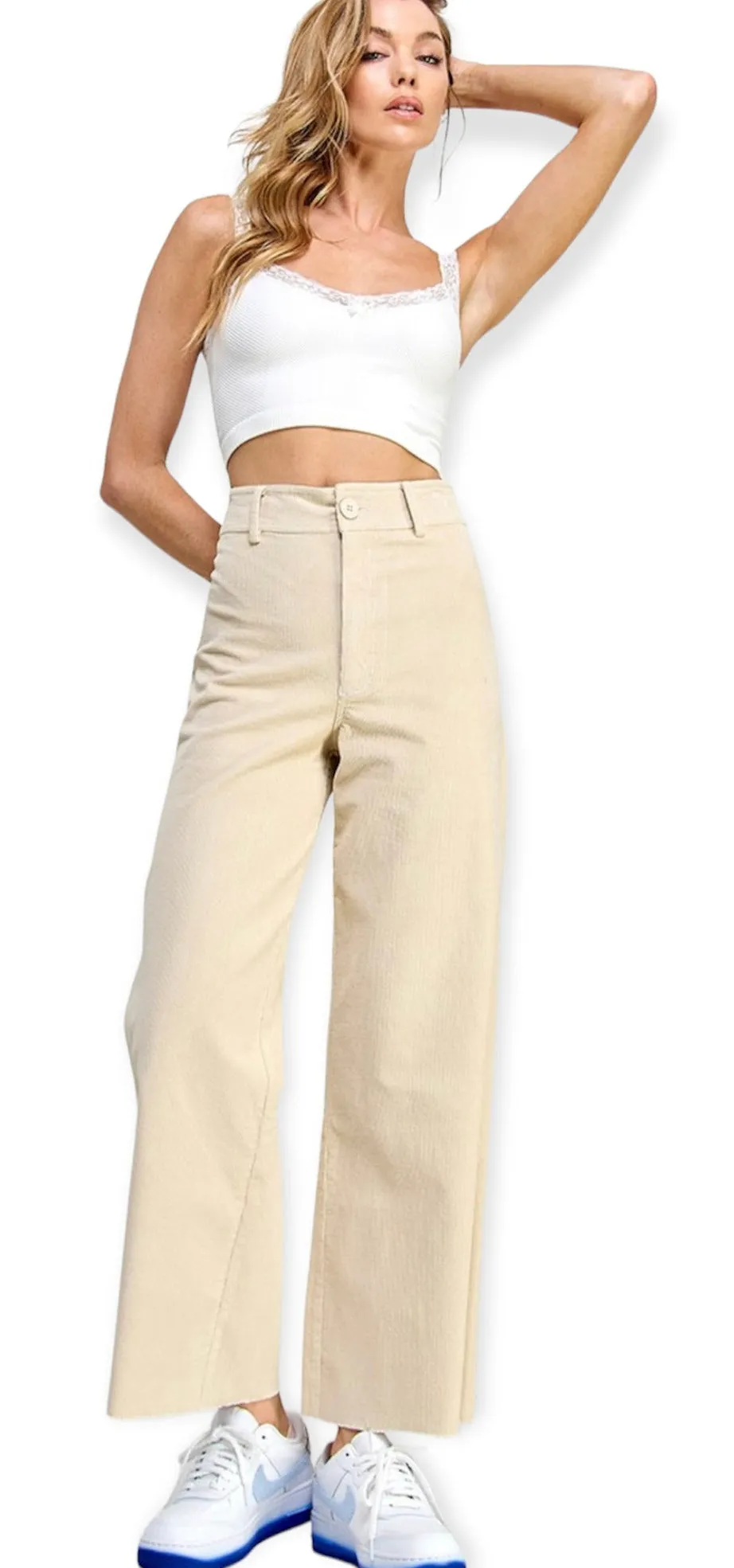 High-Waisted Sailor Straight  Corduroy Jeans