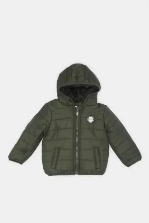 Infant Boys Olive Hooded Puffer Jacket