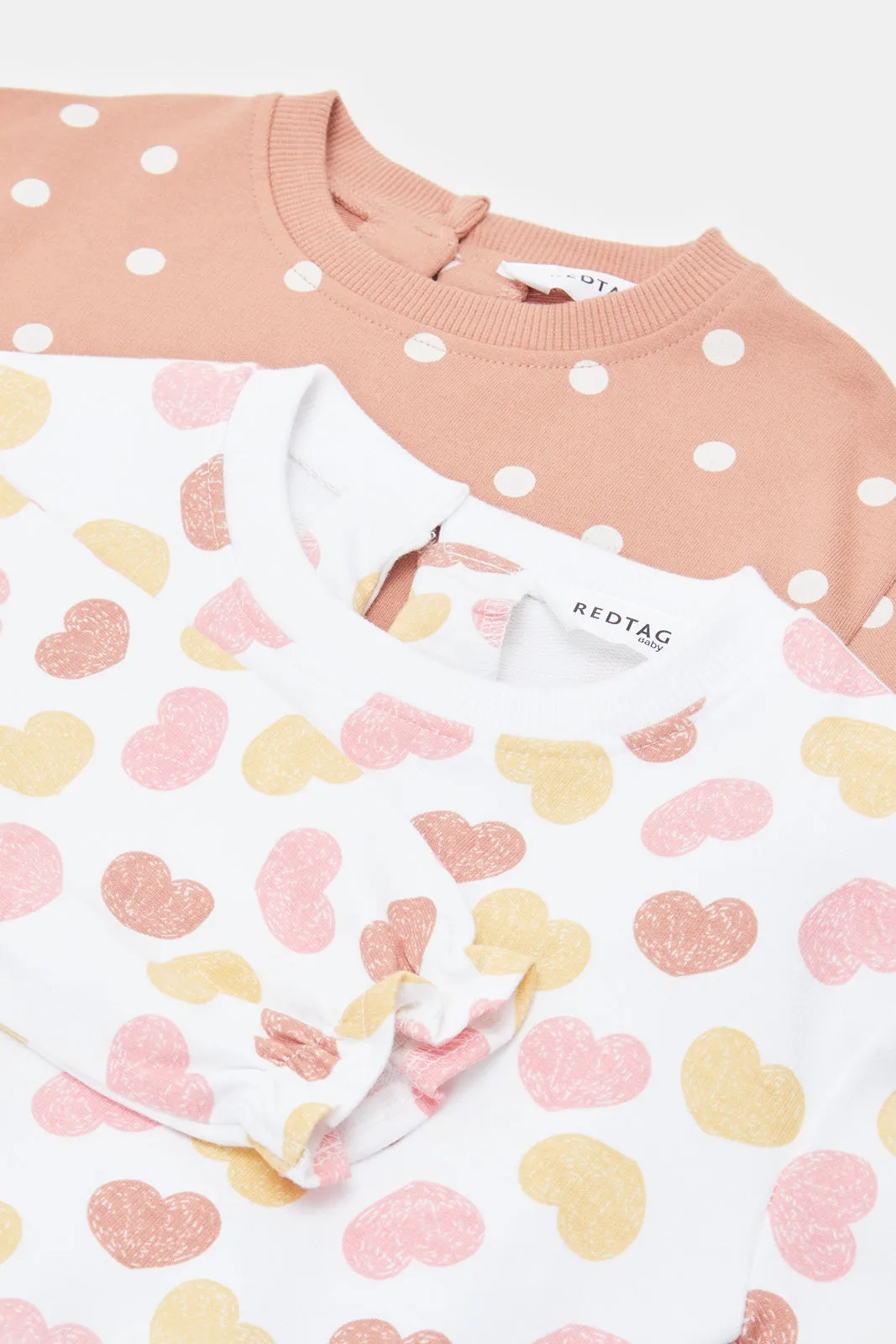 Ivory Heart Aop & Brown Polka Dot Print Sweatshirt