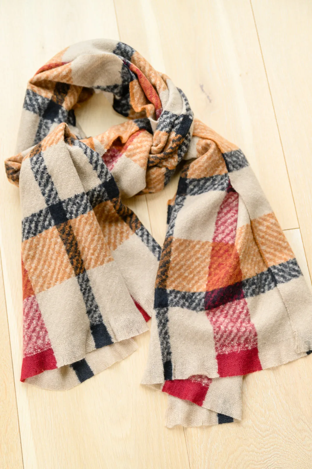 Keep Me Company Plaid Scarf In Rust