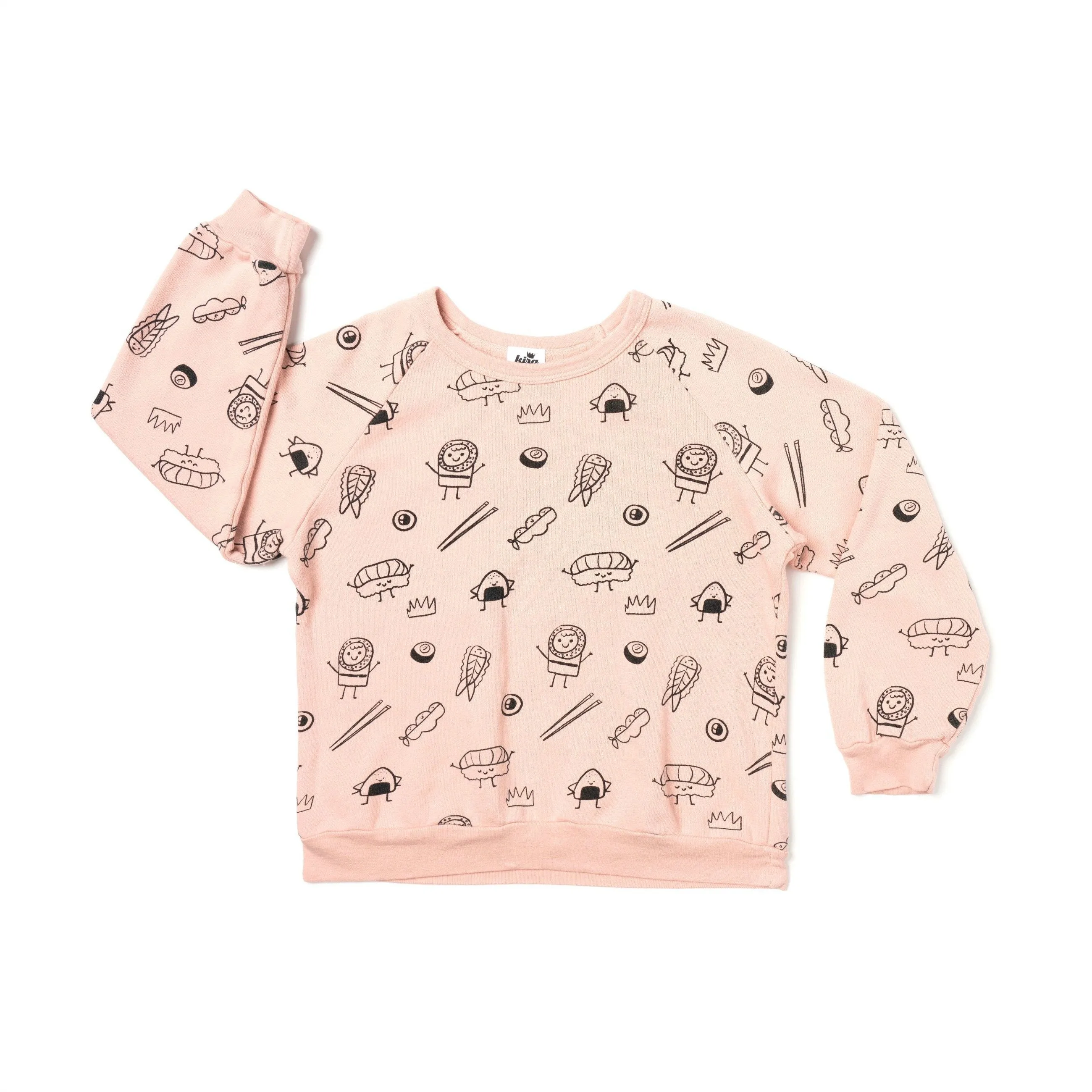 Kira Kids Baby & Girls Blush Sushi Print Raglan Organic Sweatshirt