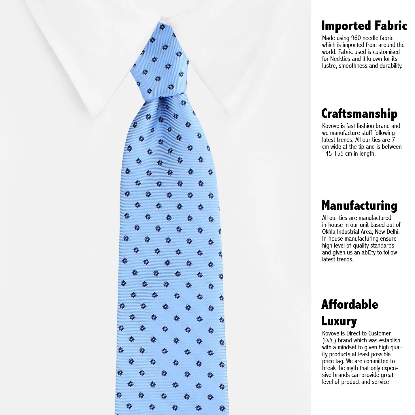 Kovove Classy Cyan Polka Dot Neck Tie For Men