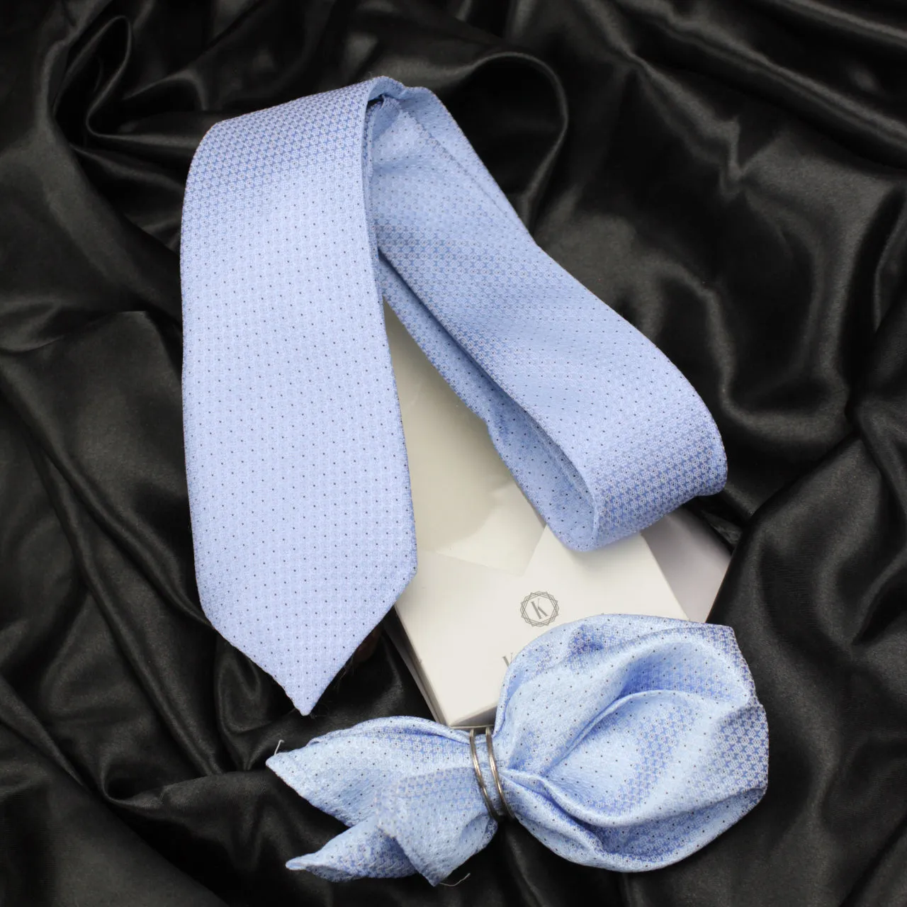 Kovove Glorious Cyan Polka Dot Necktie and Pocket Square Gift Box