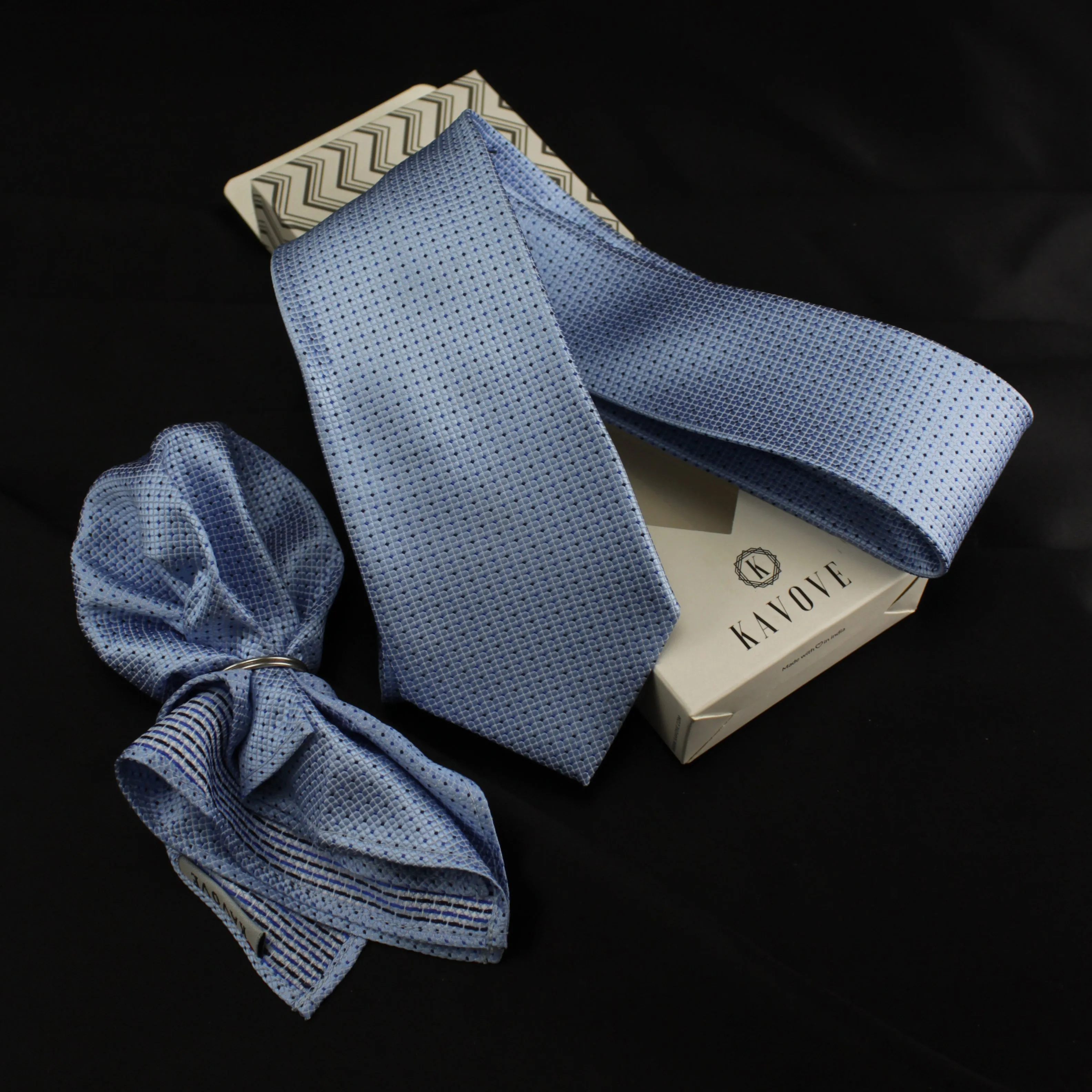 Kovove Graceful Cyan Polka Dot Necktie and Pocket Square Gift Box