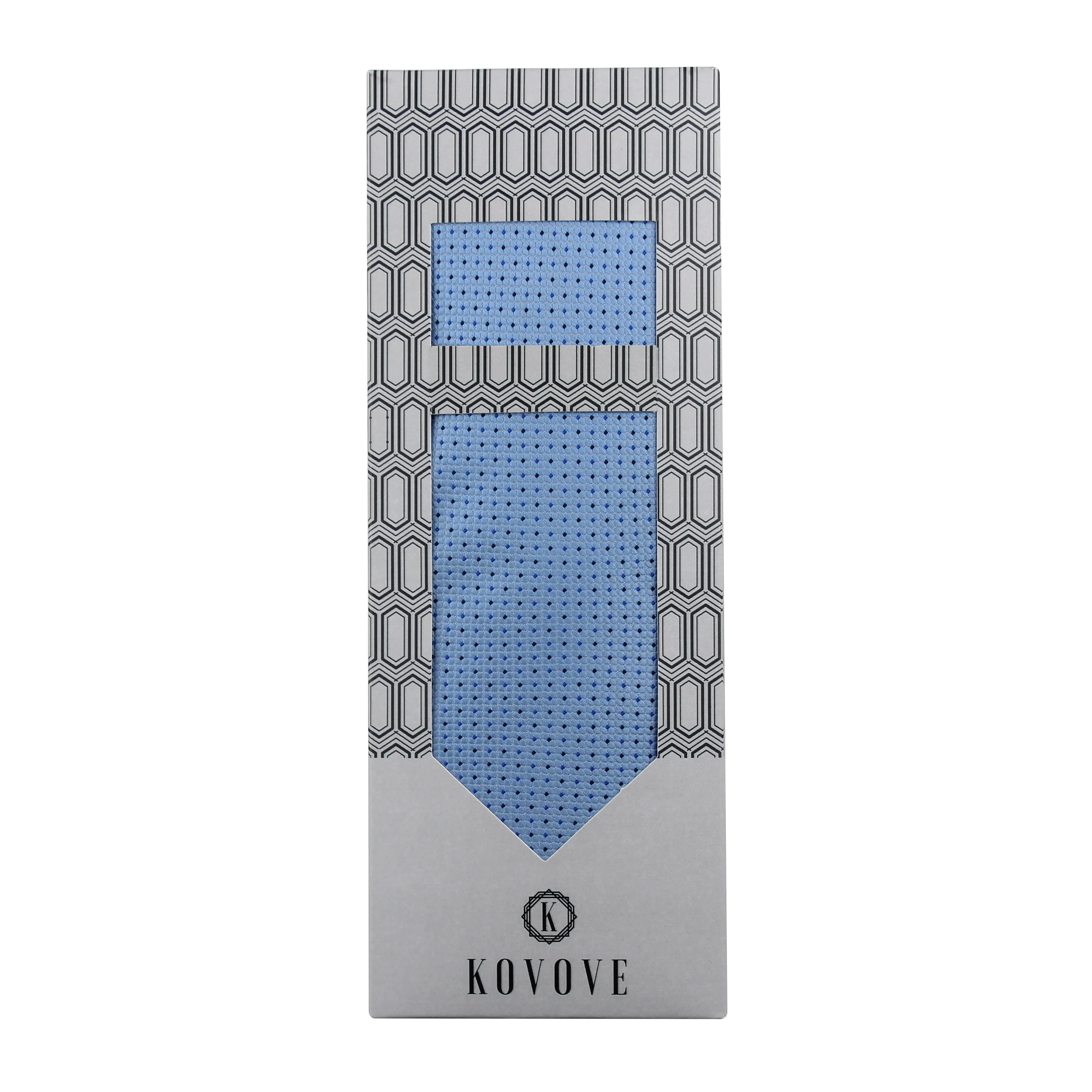 Kovove Graceful Cyan Polka Dot Necktie and Pocket Square Gift Box