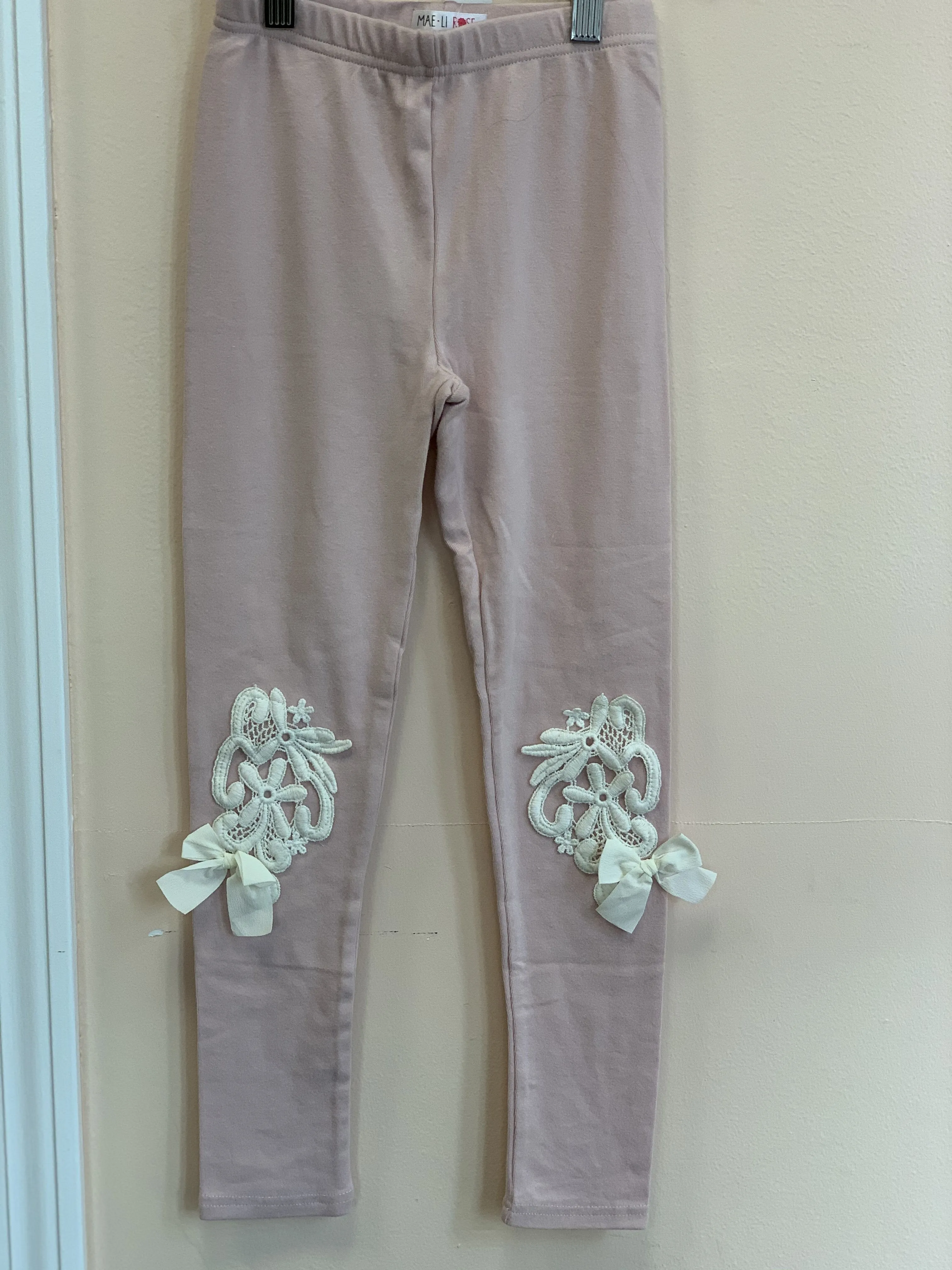 MaeLi Rose Dusty Rose Floral Leggings with Ivory Applique