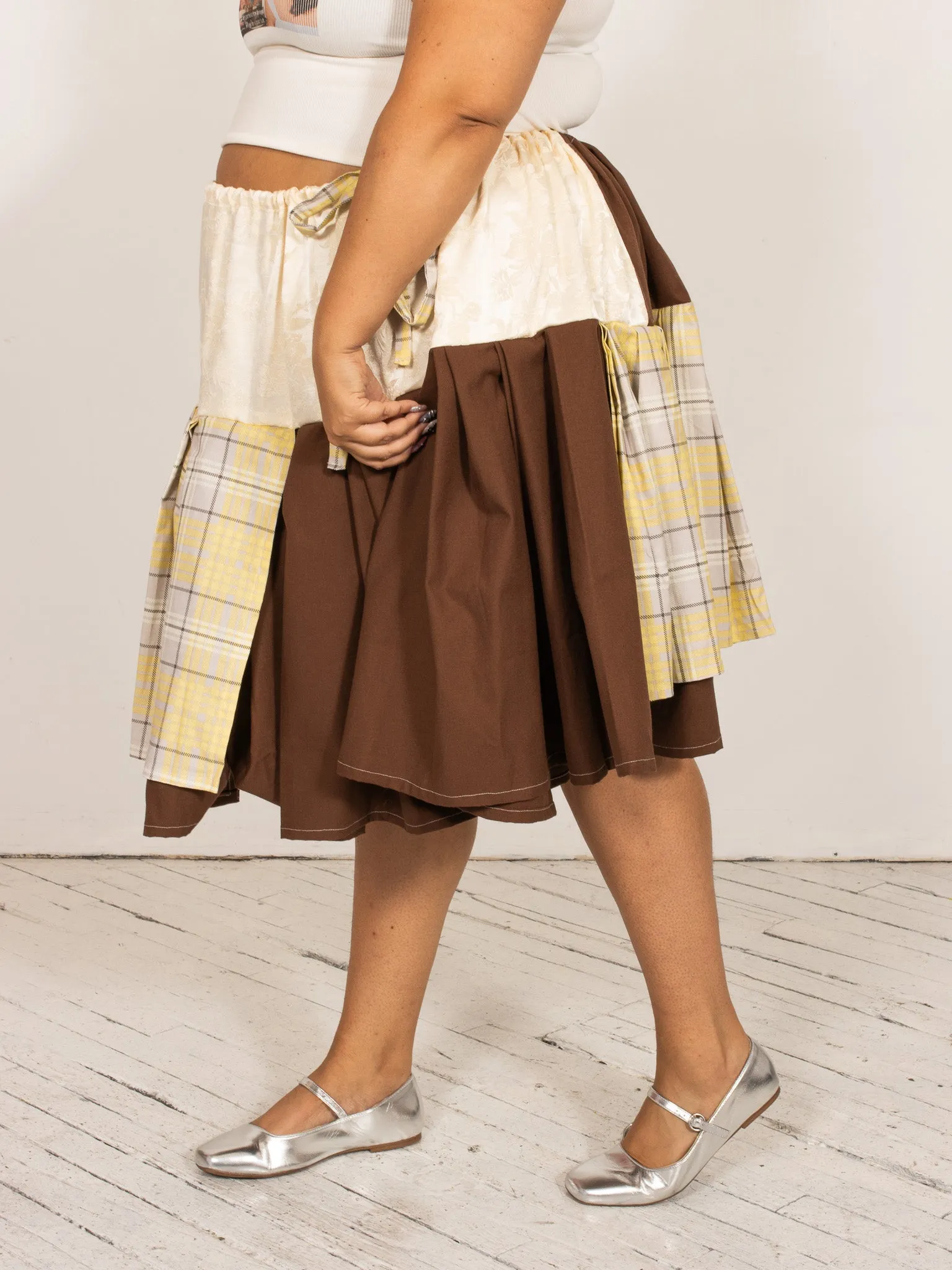 makmak - Brown & Plaid Asymmetrical Skirt (S-5X)