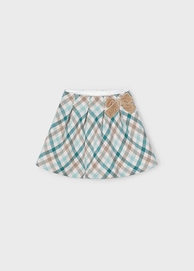 Mayoral Girls Beige And Jade Green Check Skirt