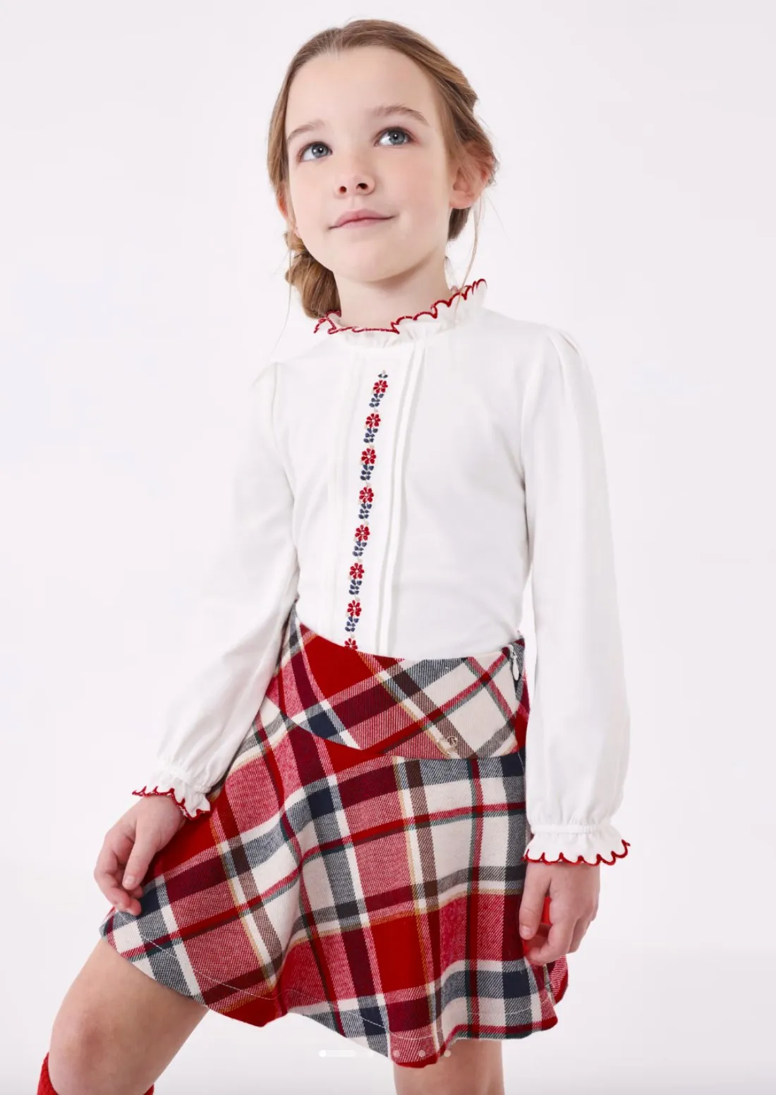 Mayoral Girls Red Plaid Jacquard Skirt