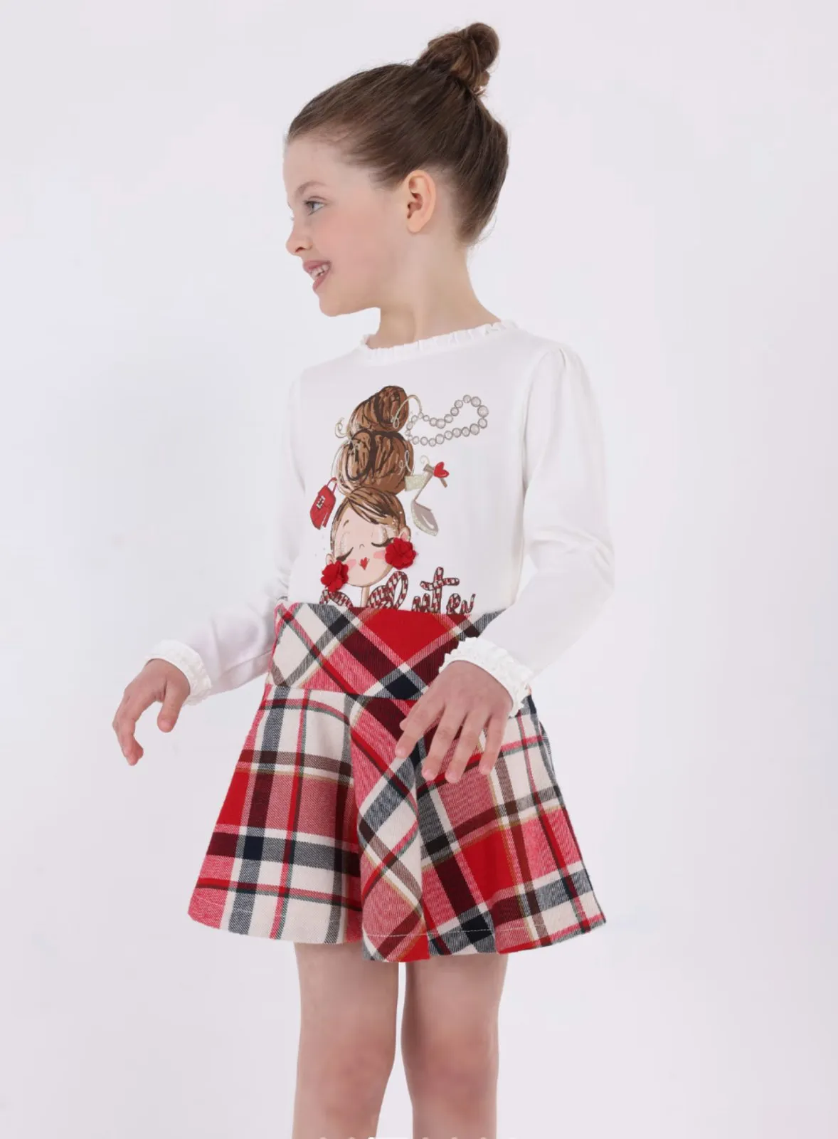 Mayoral Girls Red Plaid Jacquard Skirt