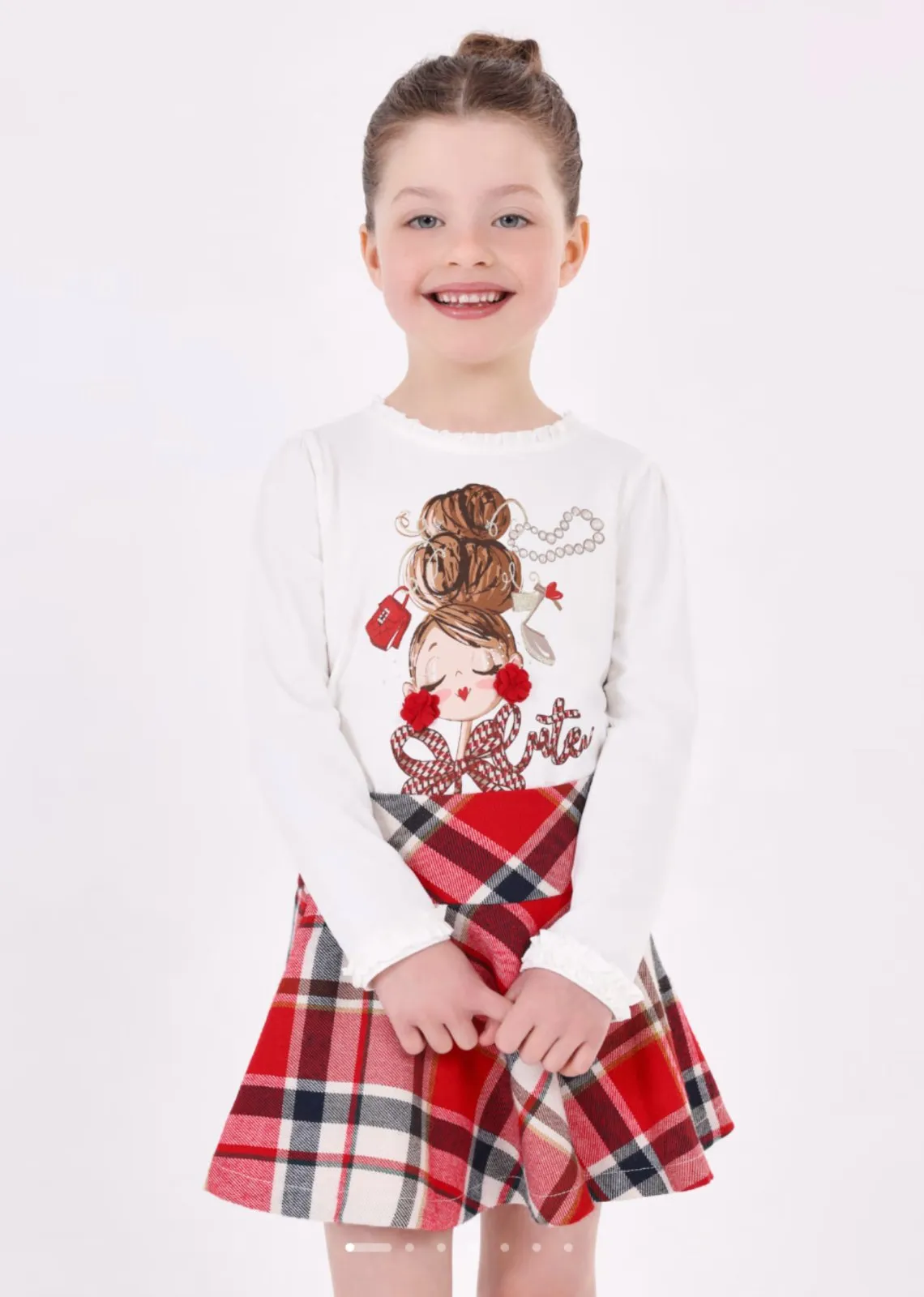 Mayoral Girls Red Plaid Jacquard Skirt