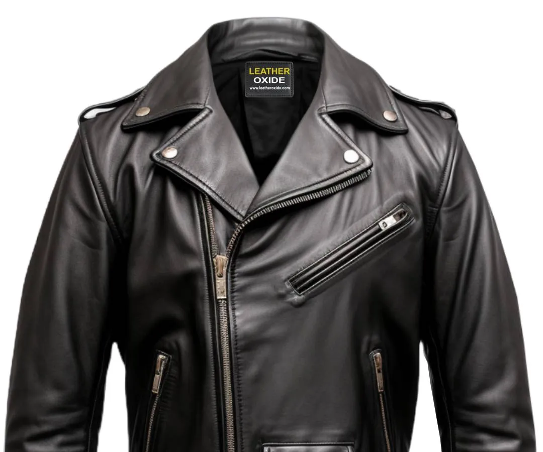 Men Black Biker Genuine Leather Jacket - Biker Jacket Black