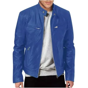 Men's Blue Leather Jacket