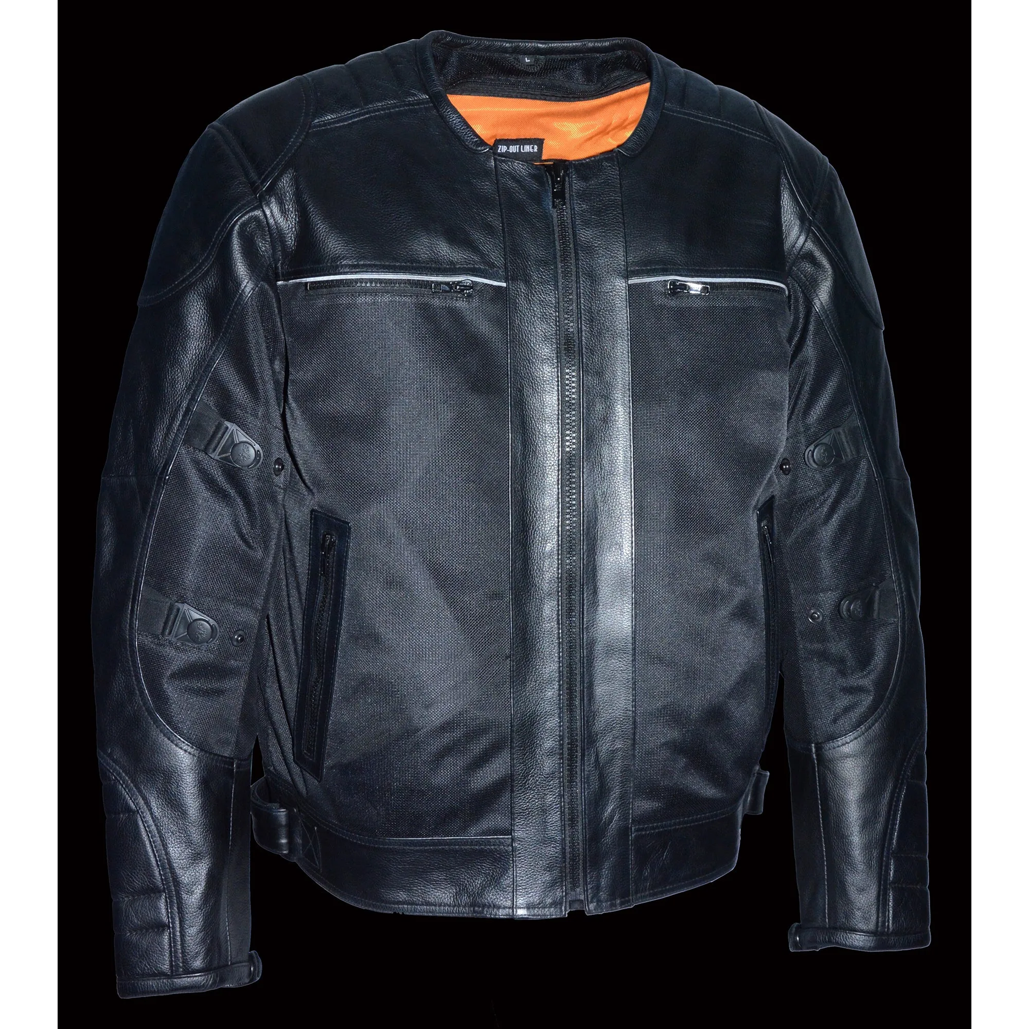 Men's Leather & Mesh Racer Jacket w/ Removable Rain Jacket Liner