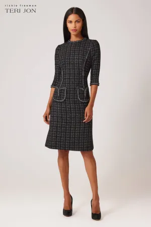 Metallic Plaid Boucle Chain Trim Dress