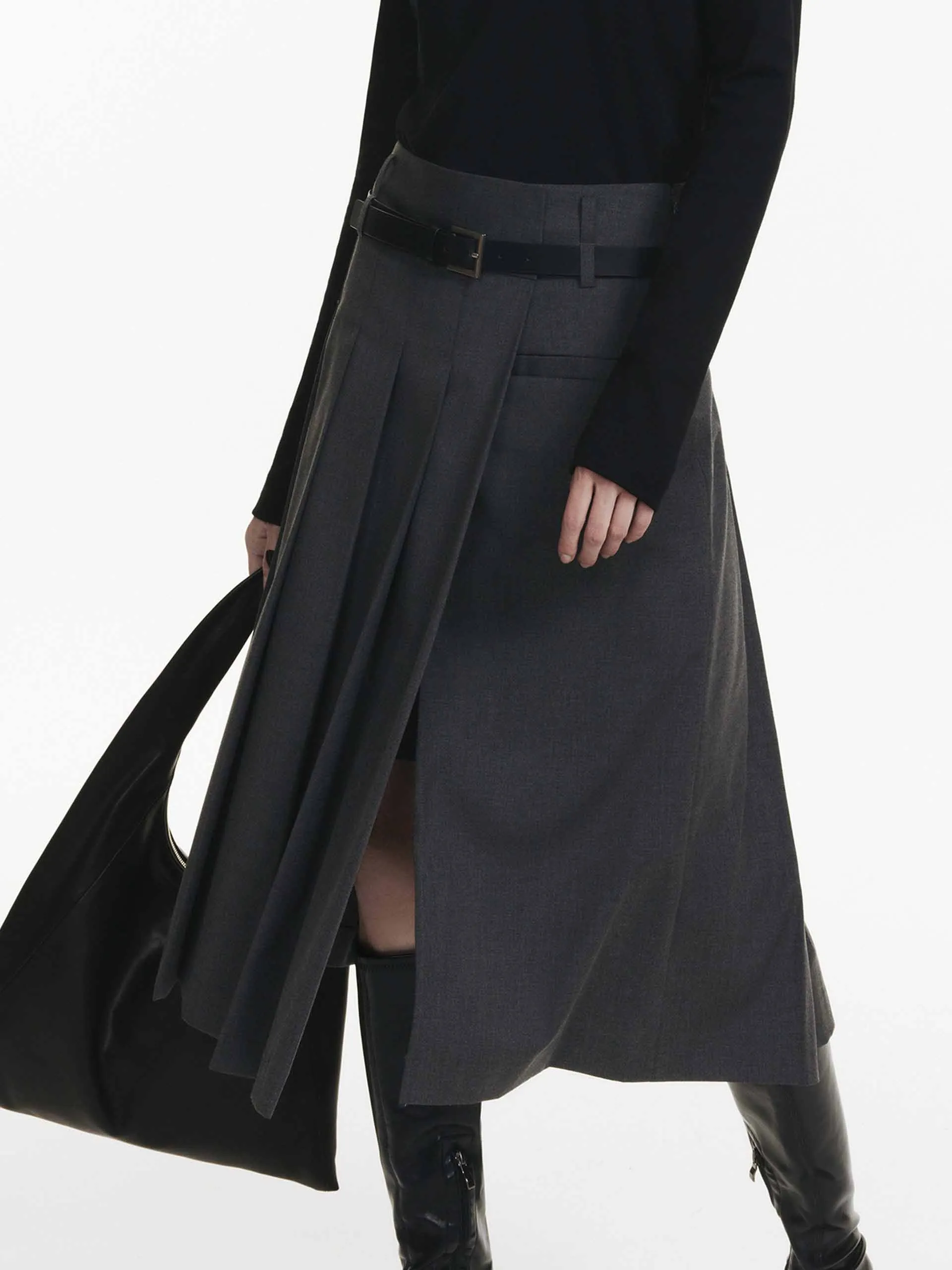 Mid Length Pleated Skirt