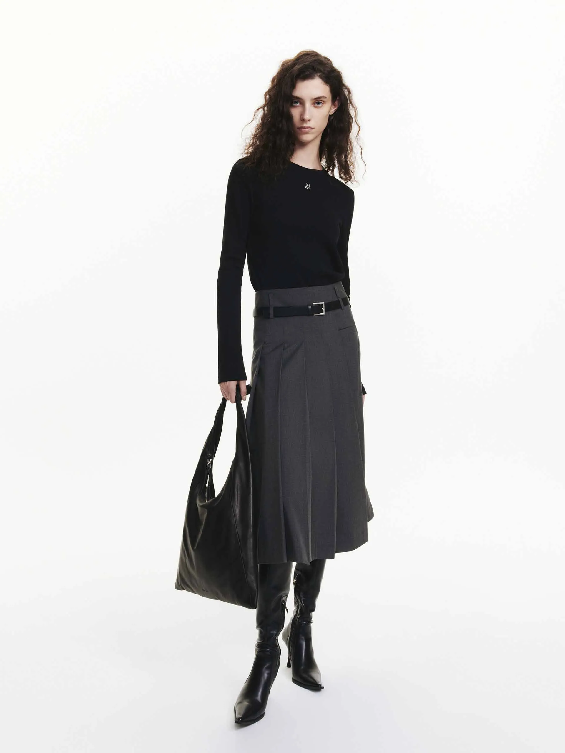 Mid Length Pleated Skirt