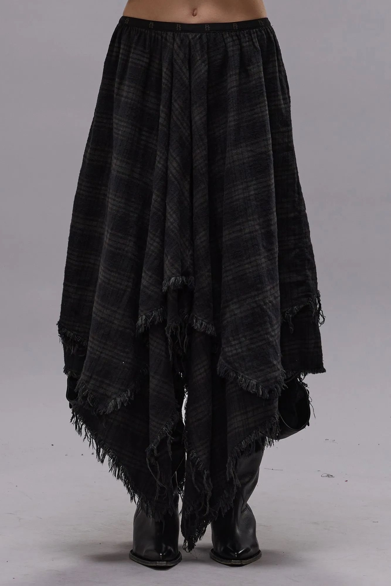 MIDI HANDKERCHIEF SKIRT - OVERDYED BLACK PLAID